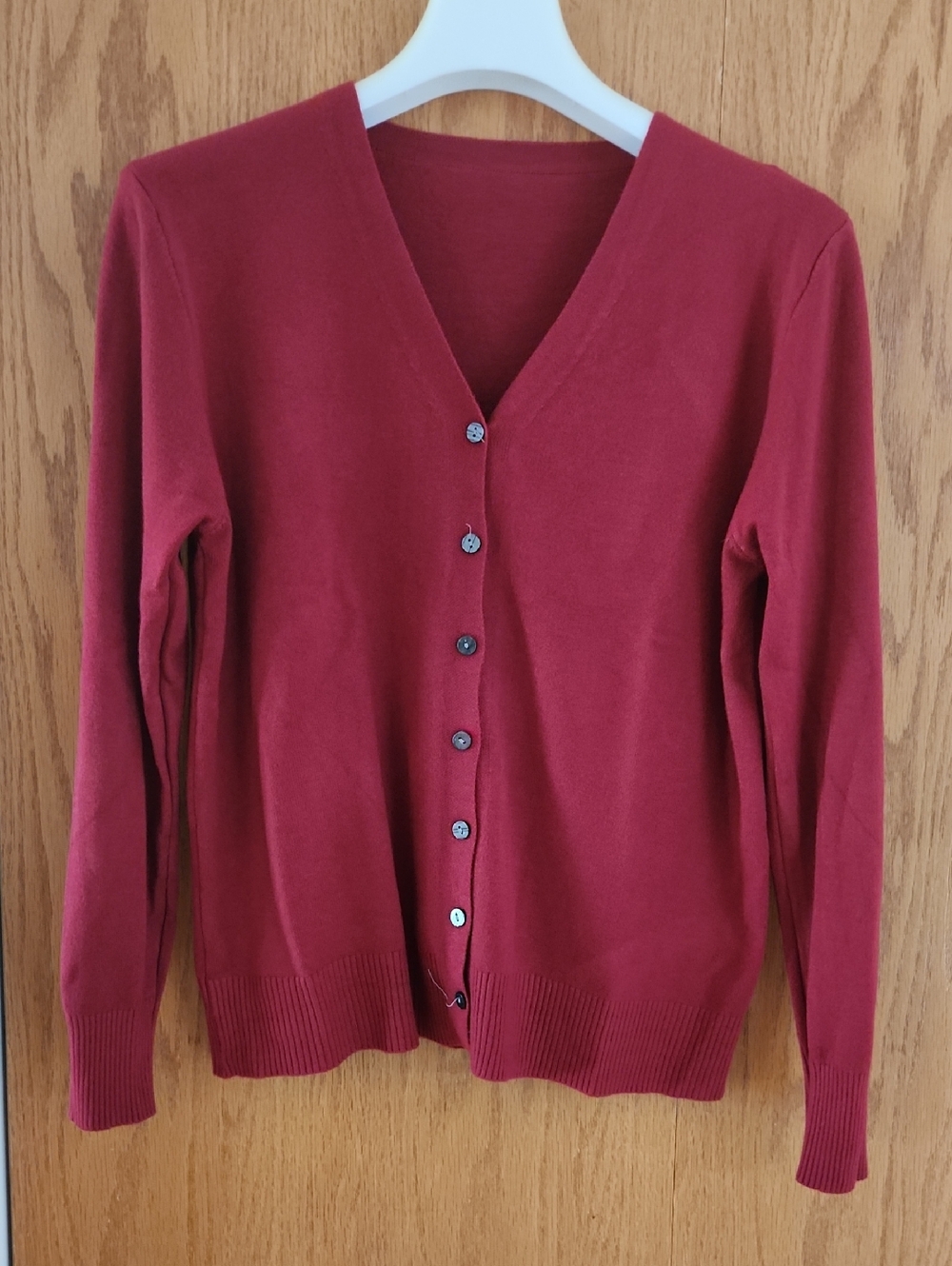 Freestyle Women's Deep Red Wine V-Neck Button Cardigan